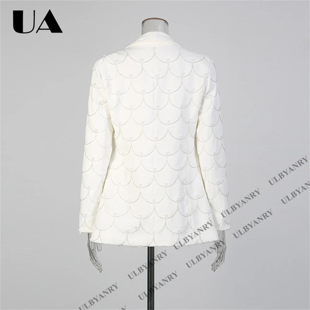 Women's Black Blazer with Silver Fish Scale Sequins, Slim Fit One Button Casual Business Jacket for Party Evening Prom