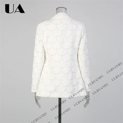 Women's Black Blazer with Silver Fish Scale Sequins, Slim Fit One Button Casual Business Jacket for Party Evening Prom