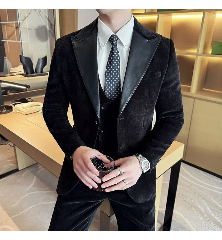 Men's Slim Fit 3-Piece Suit – Smart Casual & Wedding Formal Set