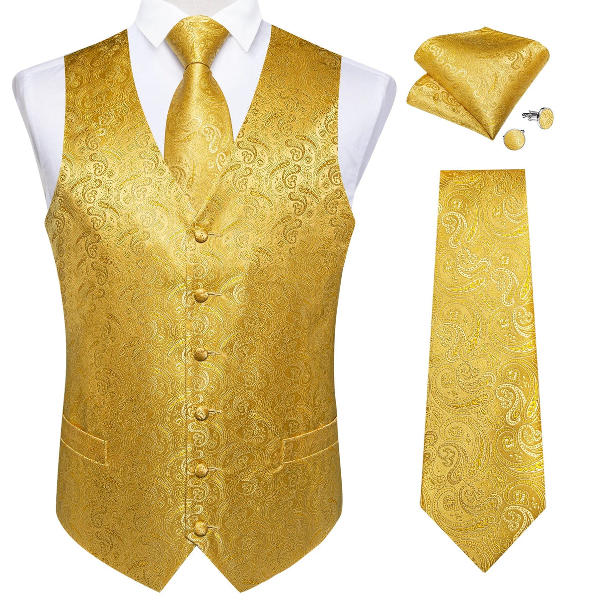 Men's Suit Vest and Tie Set – Single Breasted Waistcoat with Necktie and Pocket Square for Weddings and Business Events