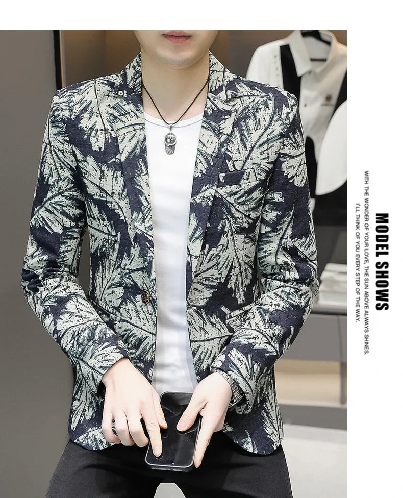 Blazer New Men's Fashionable Casual Business Gentleman Outdoor Trendy Print Banquet Versatile and Slimming Korean Version Blazer