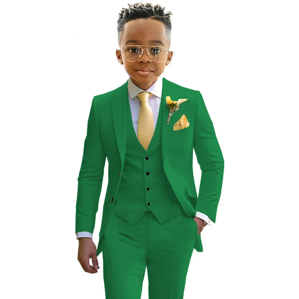 Formal Boys Suits Wedding Tuxedo 3 Pieces 2-20T Kids Slim Fit Jacket Vest Pants Birthday Party Sets School Performance Outfit