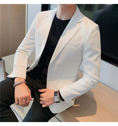 2025 Spring New Waffle Suit Coats Men Slim Fit Business Casual Blazer Jacket Homme Formal Groom Prom Wedding Tuxedo 4XL-M