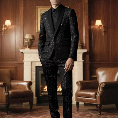 High-quality Fashionable Banquet Party Men's Clothing - European-style Shiny Banquet Stylish Men's Suit Sets