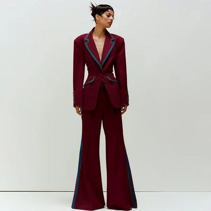 Women's Suit Slim Fit Two Piece(Blazer+Flare Trousers) Pants Set Professional Business Workwear Daily Outfit Suits for Ladies