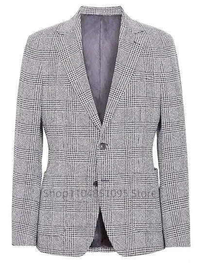 Casual Men's Houndstooth Suit Blazer Notch Lapel Two Buttons Plaid Jacket Prom Party Tuxedo Office Business Wedding One Coat