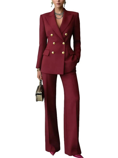 Pure Color Button up Long Sleeve Shirt And Pants Set Formal Streetwear Polyester Spandex Women's Casual Outfit Four Seasons