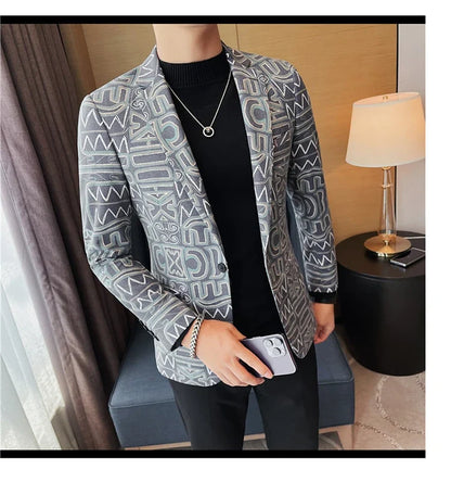 Brand Luxury Suit Jacket for Men 2023 Autumn Printed Casual Busines Blazer Masculino Slim Fit Wedding Groom Social Dress Coat