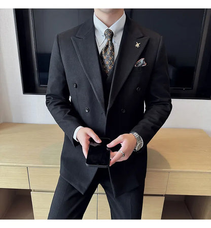 (Jacket+Pant) Autumn Winter Thickened Woolen Suit 2025 New High Quality Slim Business Tuxedo Fashion Wedding Social Suits