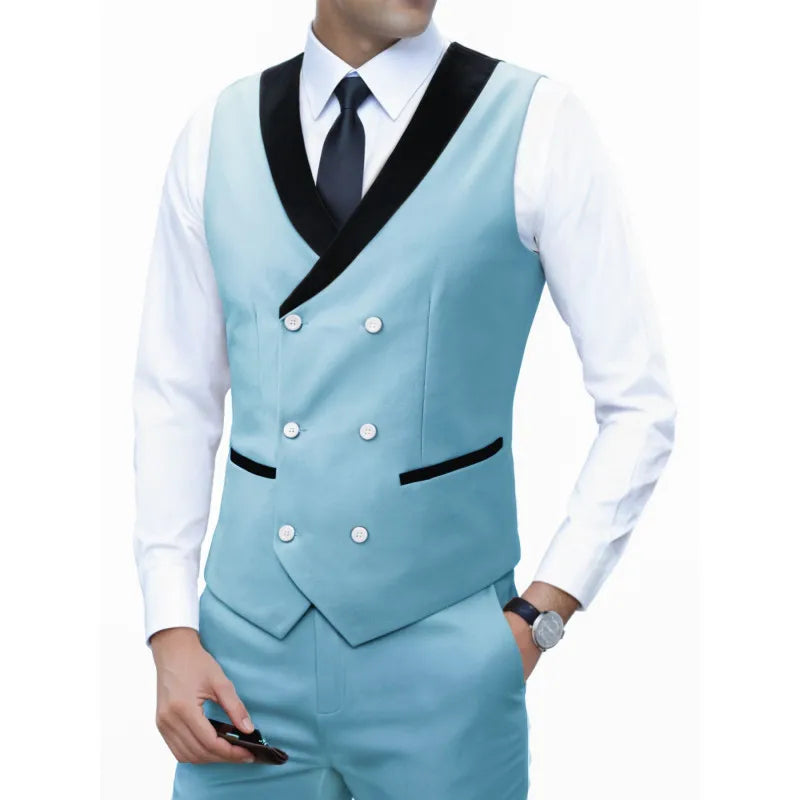 Men's Corduroy Vest Double-Breasted Slim Fit Waistcoat for Business Casual & Formal Occasions
