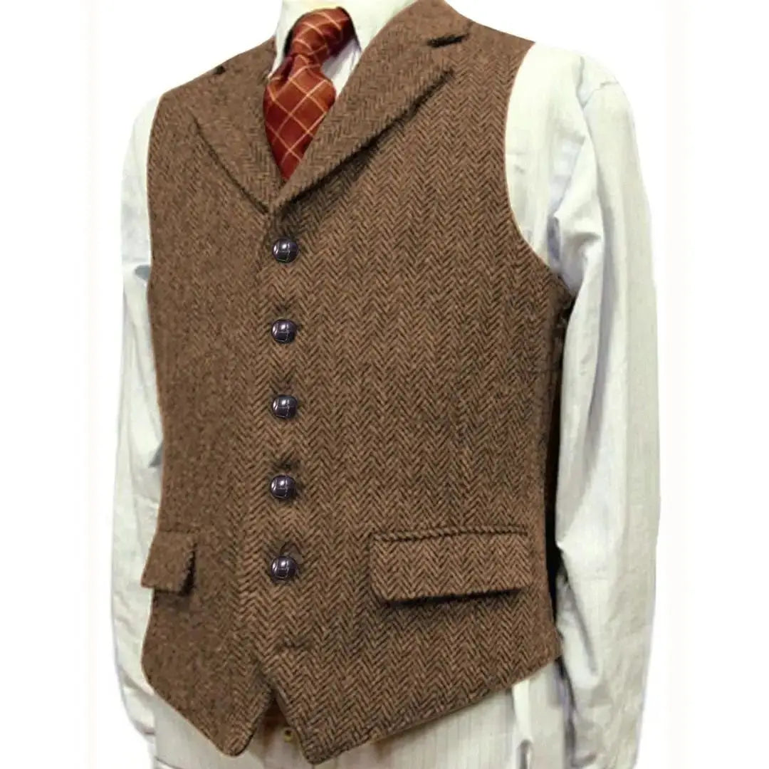 Men's Herringbone Vest – Single Breasted Waistcoat for Men | Wedding, Business & Smart Casual