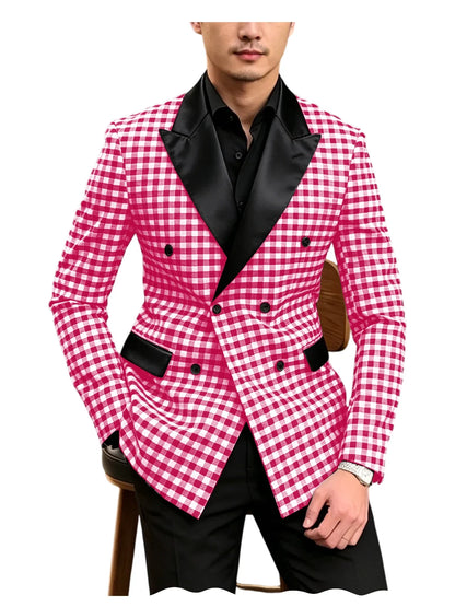 Men's Checkered Double Breasted Blazer Tailored Slim Fit Formal Jacket For Wedding Groom Cocktail Event Prom Dinner Party Coat