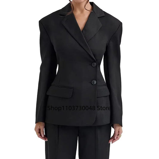 Long Sleeve Formal Black 2 Piece Blazer Set Casual Office Work Office Lady Jacket Outfits Women Fall Business Pant Suit
