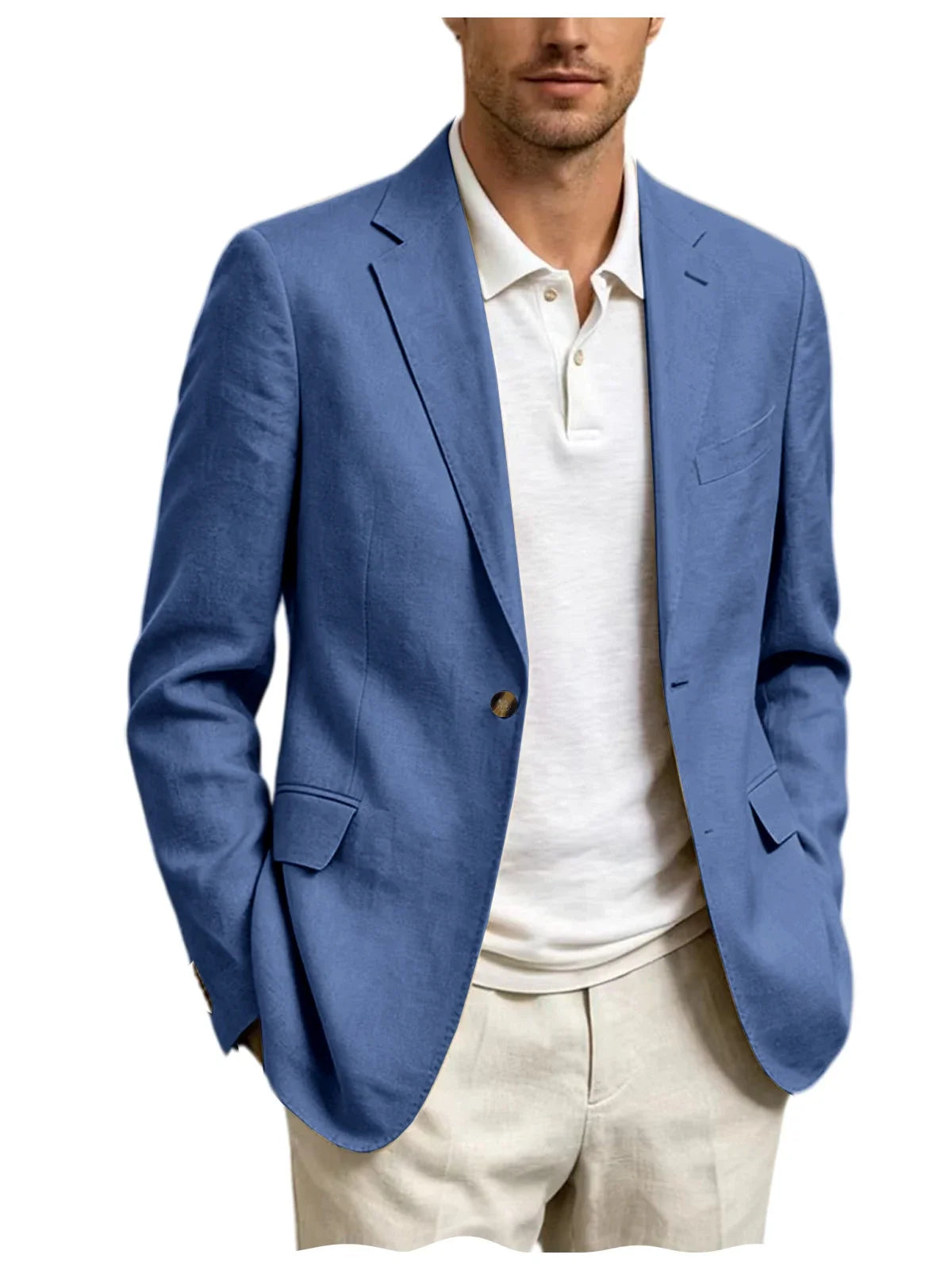 Men's Linen Blend Blazer One Button Lightweight Casual Business Suit Jacket Slim Fit Formal Sport Coat For Wedding Party Office
