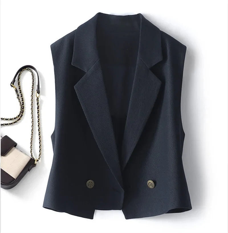 Women Spring Autumn Vests Jacket Fashion Solid Vest Coat NEW Korean Blazer Vest Outwear Female Sleeveless Short Jacket Waistcoat