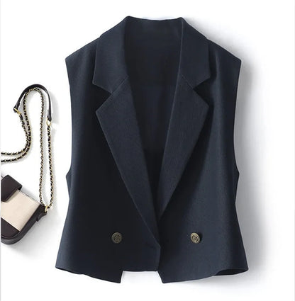 Women Spring Autumn Vests Jacket Fashion Solid Vest Coat NEW Korean Blazer Vest Outwear Female Sleeveless Short Jacket Waistcoat