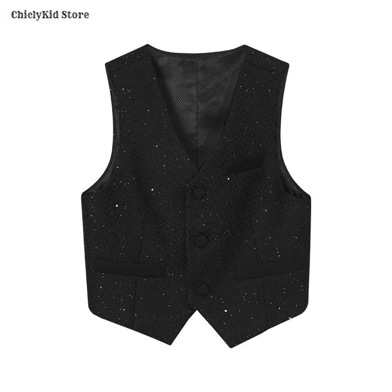 High Quality Boys Shiny Wedding Suits Kids Morning Coat Formal Dress Child Tuxedos Blazer Clothes Sets Toddler School Uniforms