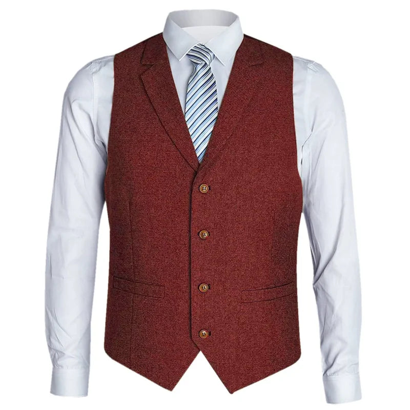 Men's Vest Herringbone Single Button with Lapel Waistcoat for Wedding Business Formal Wear