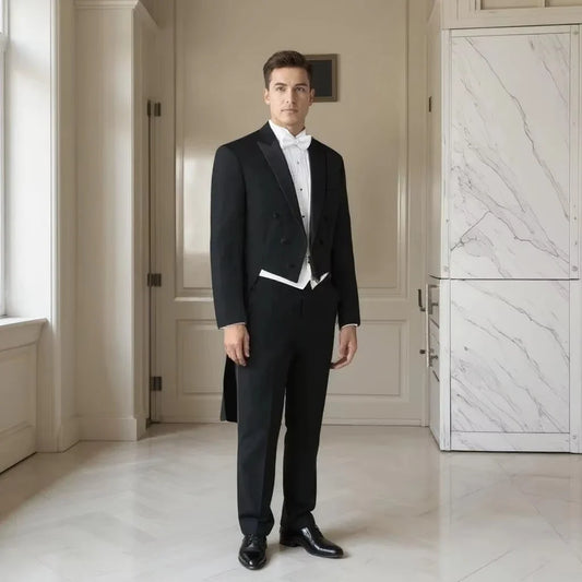 Costume Homme Croisé Queue de Pie pour Mariage Coupe Ajustée Smoking de Mariage Marié Banquet Veste à Revers Cranté avec Pantalon et Gilet