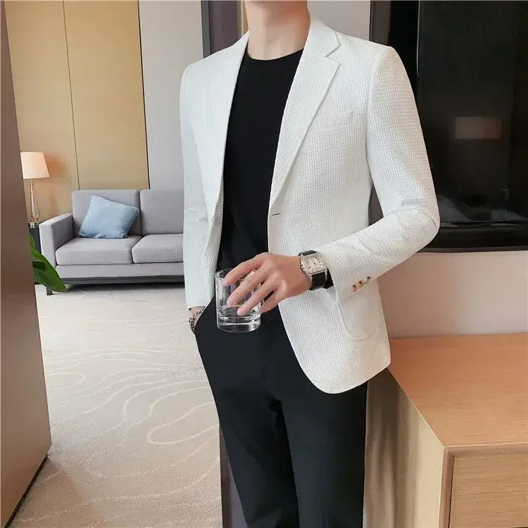 Men's Single Breasted Blazer – Korean Style Suit Jacket for Business & Smart Casual