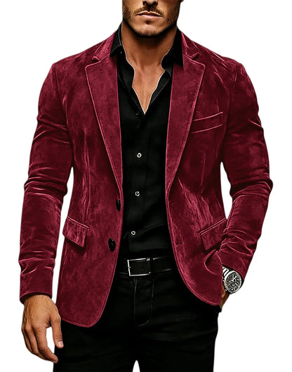 Luxury Men's Suede Texture Blazer Notched Lapel Slim Fit 2 Button Sport Coat Business Casual Formal Wedding Party Suit Jacket