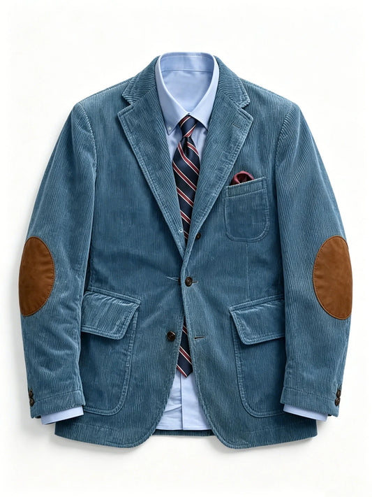 Men's Corduroy Suit Blazer with Elbow Patches – Slim Fit Classic Style for Daily & Casual Wear