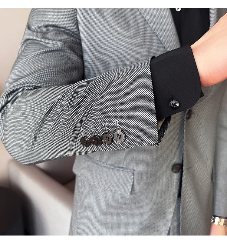 Men's bird's eye pattern high-end craftsmanship summer thin suit set, two-piece wedding banquet business casual suit