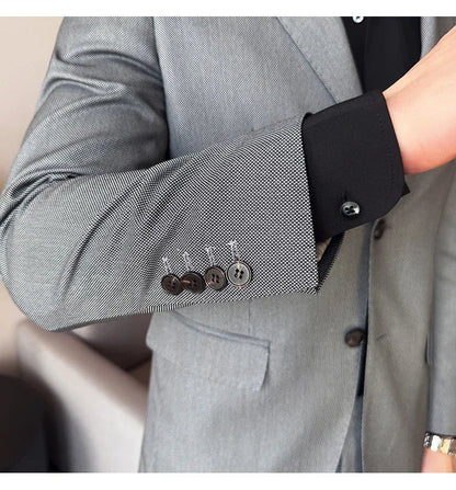 Men's bird's eye pattern high-end craftsmanship summer thin suit set, two-piece wedding banquet business casual suit