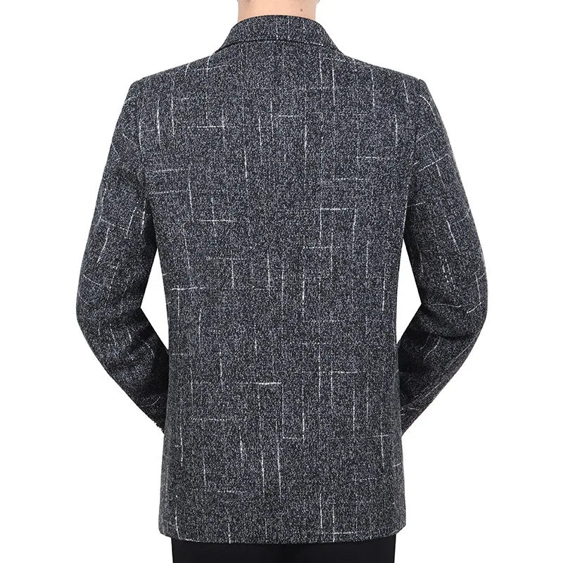 KIDWHXR Men Blazer Retro Striped Turn Down Collar Single-breasted Male Outerwear Long Sleeve Breathable Casual Man Suit Coat
