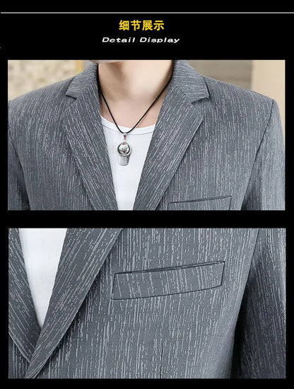 Blazer Men's Business Gentleman Korean Wedding Fashion Trend, Slim Fit, Breathable, Striped, Versatile, High-end Casual Blazer