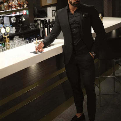 Black Formal Suits For Bridegroom Wedding Business Men Slim Fit Masculino Costume Homme Two Pieces (Jacket+Pants) Fashion