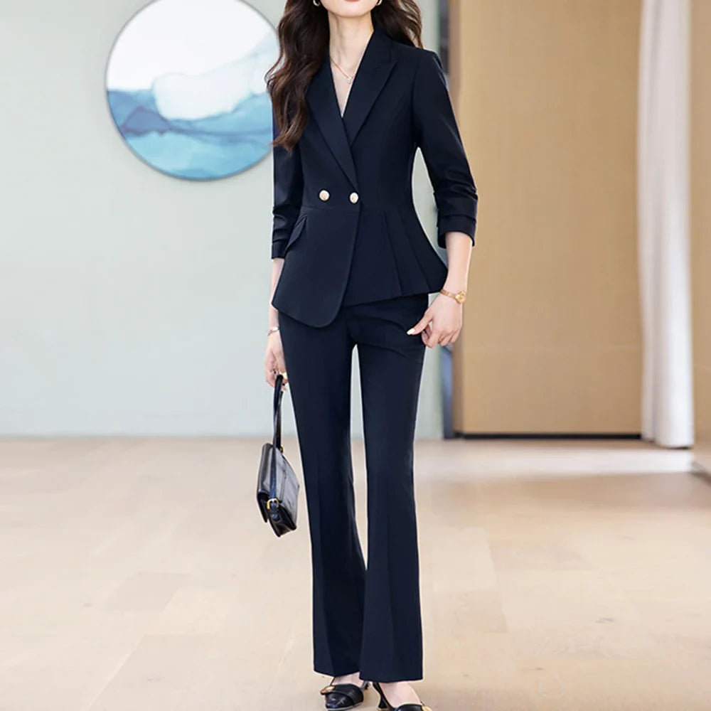 Elegant Commuter Blazer Pants Set for Woman 2 Pieces Matching Sets Autumn 2026 Office Lady Work Jacket and Trousers Suit