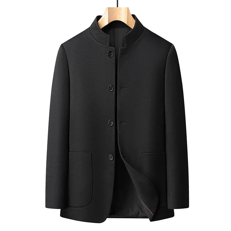 Blazer Men Smart Casual Stand Collar Korean Style Black Business Coat