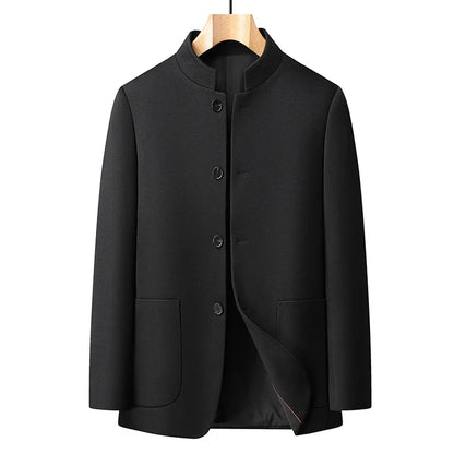Blazer Men Smart Casual Stand Collar Korean Style Black Business Coat