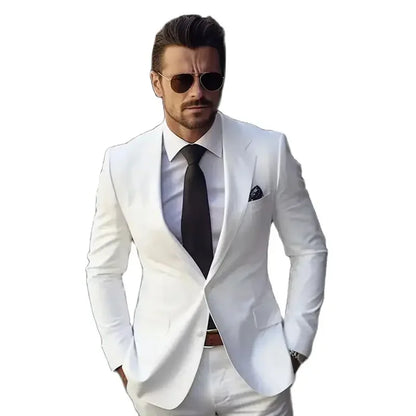 Chic White Men Suits Formal Single Breasted Notch Lapel Skinny 2 Piece Jacket Pants Outfit Gentlemen Office Male Clothing Blazer