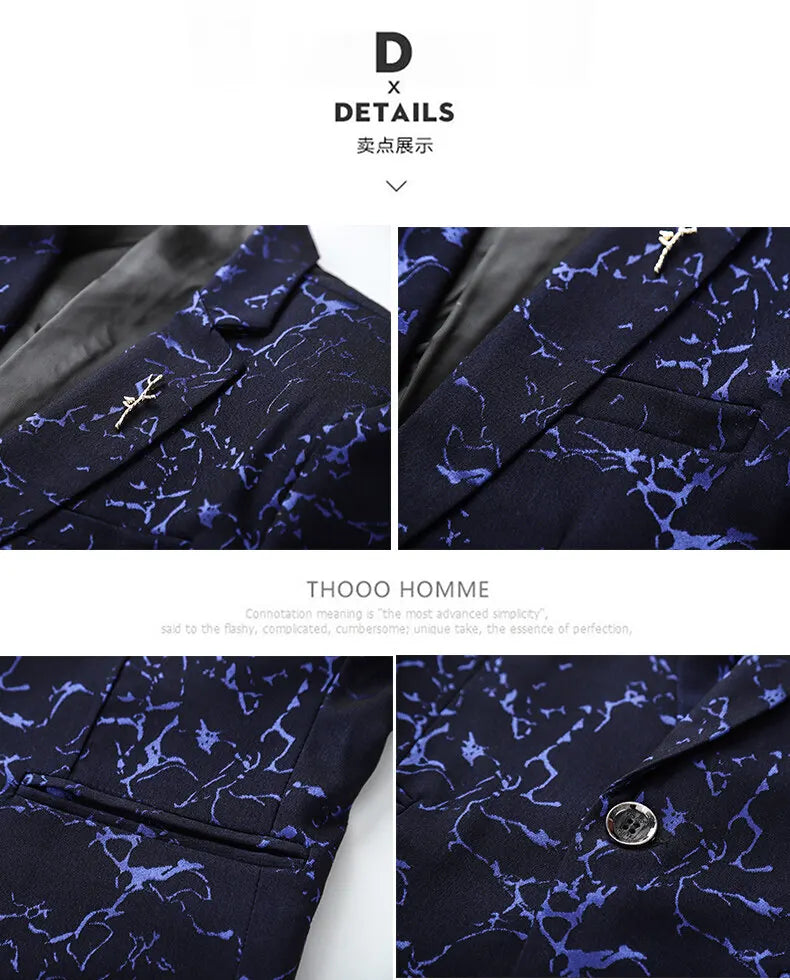 Men's Blazer Korean Style Dark Pattern Single Breasted Smart Casual Spring