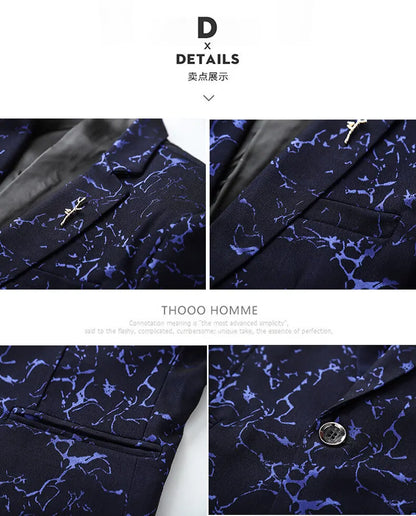 Men's Blazer Korean Style Dark Pattern Single Breasted Smart Casual Spring
