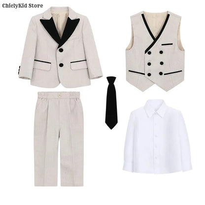 Boys Fashion Blazer Jacket Waistcoat Pants Wedding Suits Kids Morning Coat Formal Dress Children Tuxedos Toddler Clothes Sets
