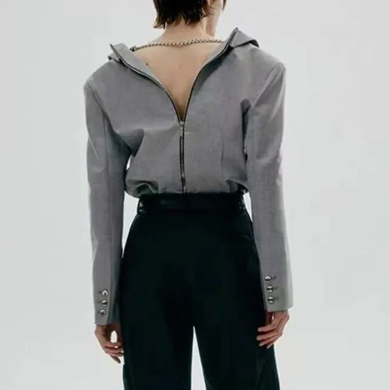 2026 Spring Autumn New Women Jacket Niche Design Pleated Zipper Blazer Stylish Elegant Fashion Coat High-end Jumpsuit H2720