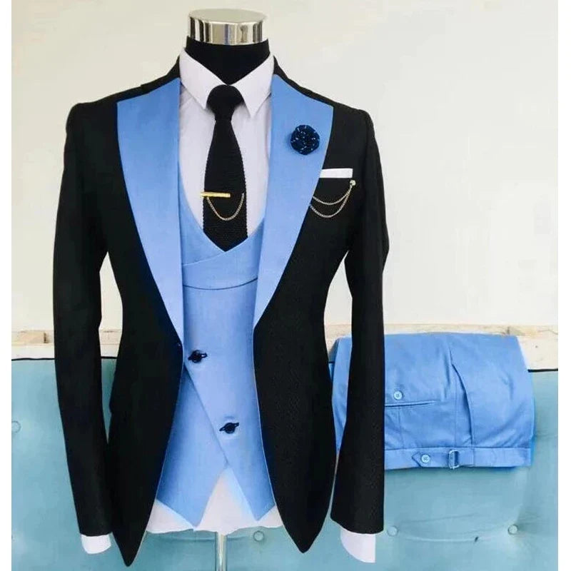 Slim Fit Men Wedding Suits Slim Fit Business Suits Groom Black Tuxedos for Formal Wedding Suits Jacket Pant Vest 3 Pieces