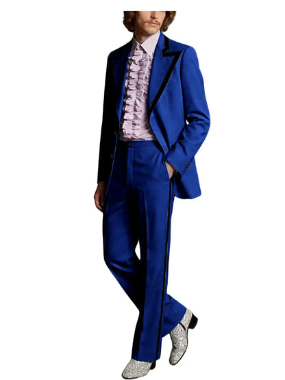 Men's Tuxedo Suit 2-Piece Slim Fit Blazer and Pants Set with Black Velvet Trim for Weddings and Formal Events
