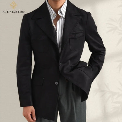 Hunting Jacket With Lapel Collar Men's Vintage-Style Faux Suede Blazer Fashionable Casual Italian Slim Fit Trendsetter Safari