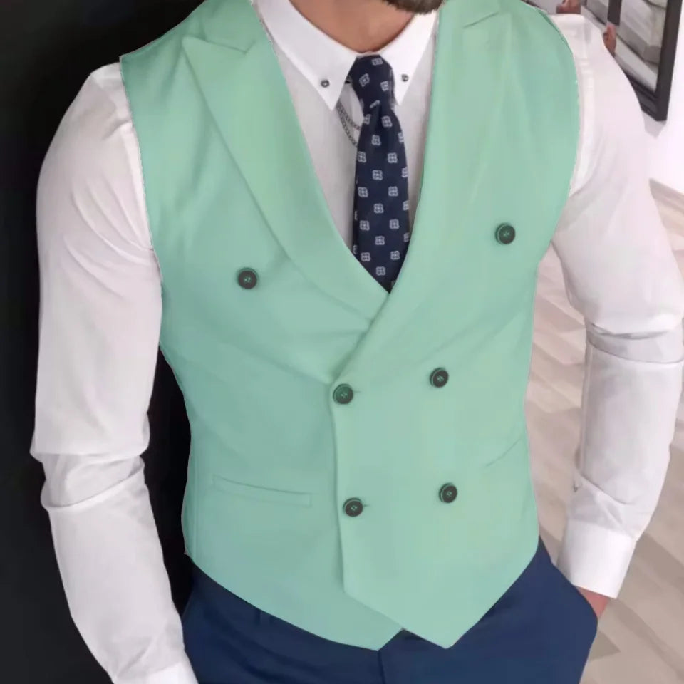 Men's Double Breasted Vest with Lapel – Solid Formal Waistcoat for Weddings & Business