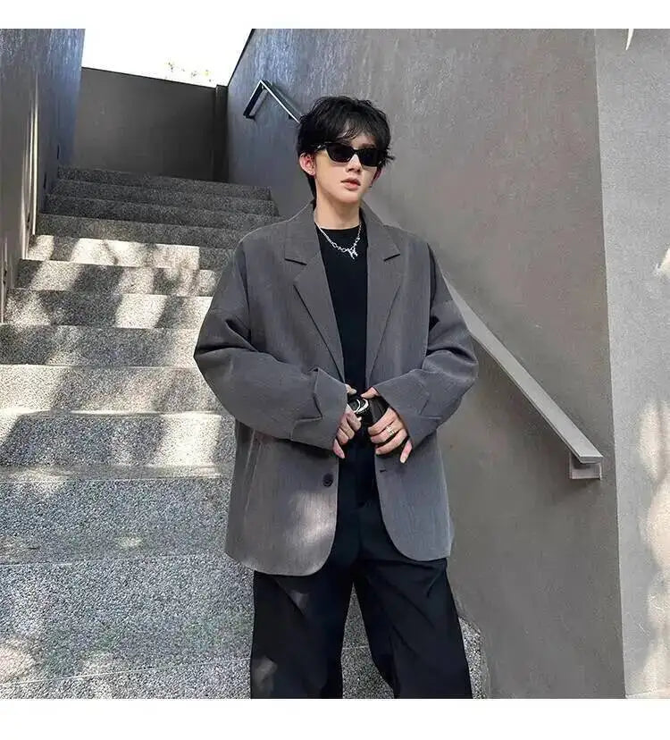 Men's Handsome Loose Casual Blazer Jacket Fashion Elegant 2026 New High Quality Stylish Social Solid Color Clothes JY7595