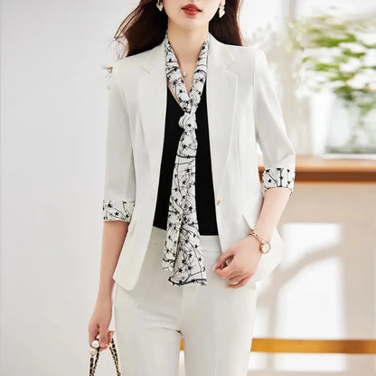 Office Lady Blazer Suits Elegant Women Tied Waist Top and Pant 2 Piece Set Outfit 2025 Trouser Female Business Work Wear