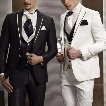 Men's 3 Piece Slim Fit Business Casual Tuxedo Suits Set Notched Lapel Blazer Vest Pants for Groom Party Costume Homme