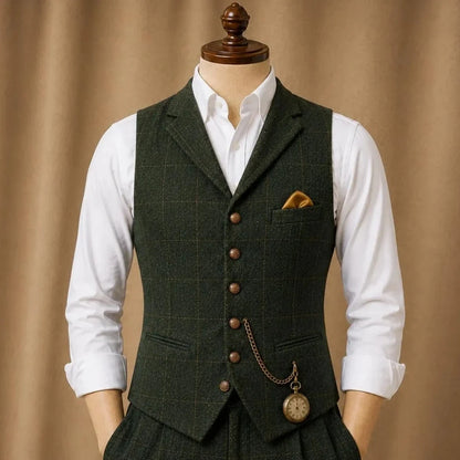 Men's Herringbone Vest Single Button Waistcoat for Wedding, Business & Formal Occasions – Green