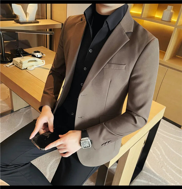 Removable Shirt Fake Two Suit Coats Men Spring Autumn Korean Slim Fit Business Casual Suit Coat Formal Social Party Prom Tuxedos