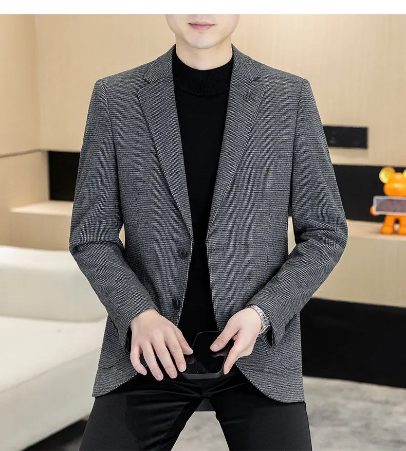 Men's Blazer Single Breasted Smart Casual Grey Coffee Spring Autumn
