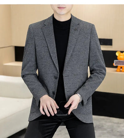 Men's Blazer Single Breasted Smart Casual Grey Coffee Spring Autumn